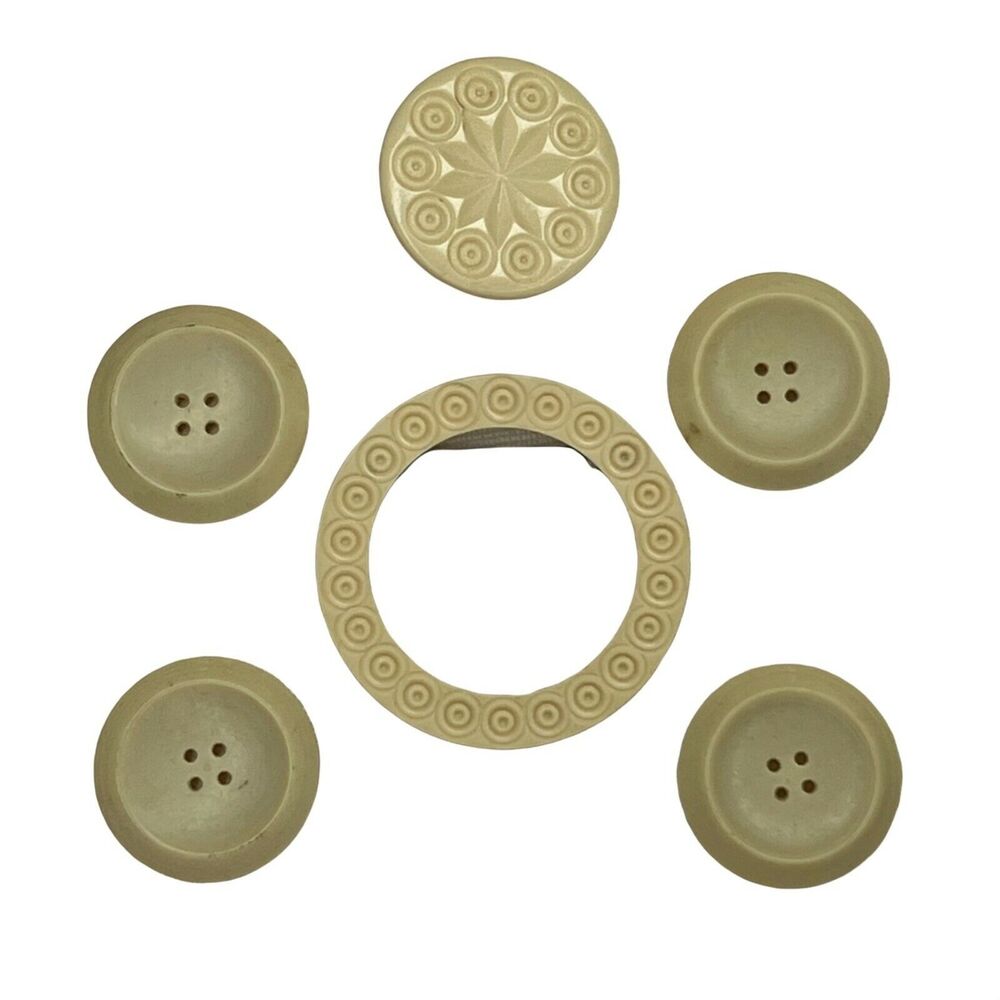 6 Vintage Ivorite Buttons Buckle/Slide Celluloid Bakelite Fashion Clothing